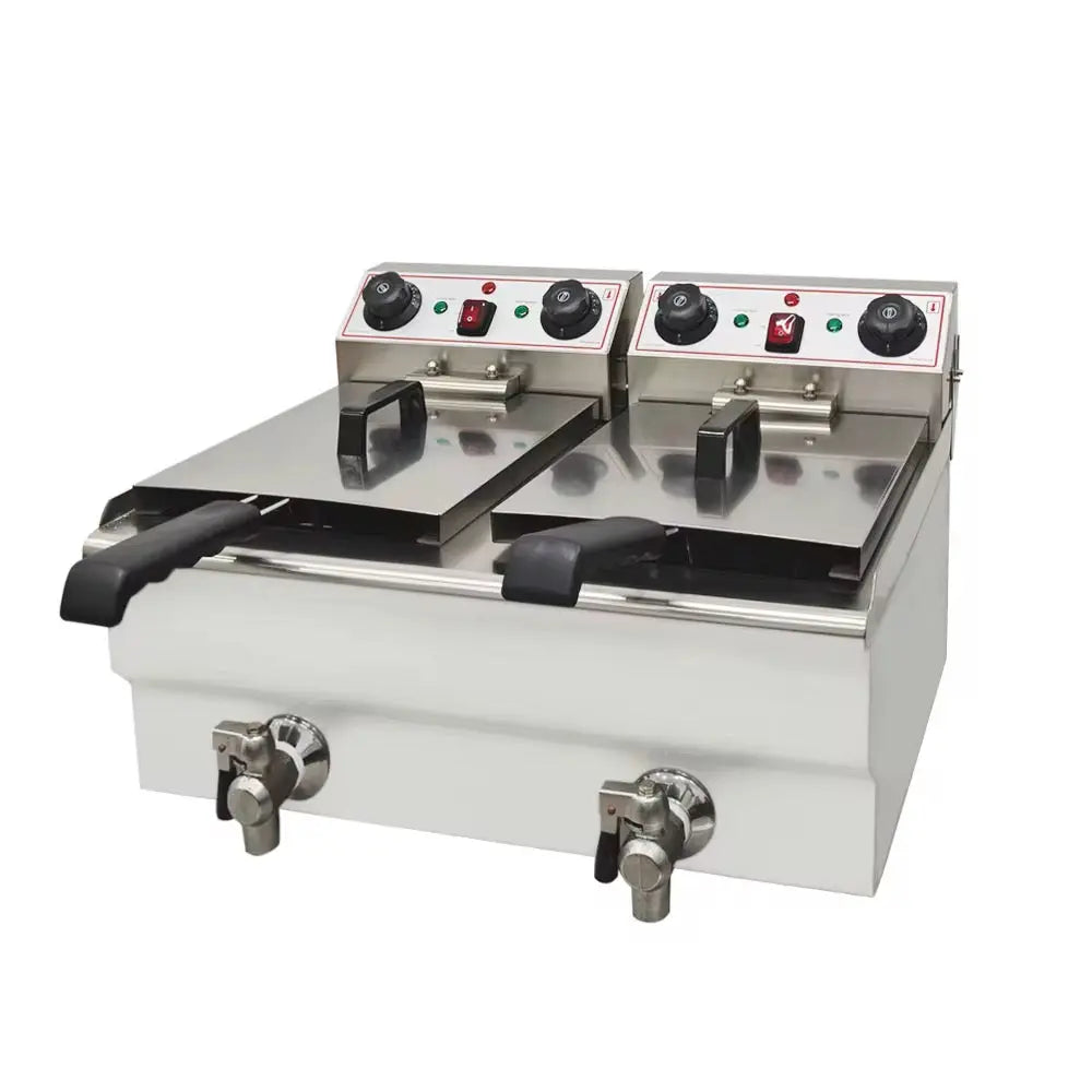 Професионална двойна фритюрница с канелки — 2 х 11L (22L), 6000W, Inox GB Vedex