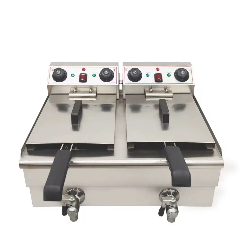 Професионална двойна фритюрница с канелки — 2 х 11L (22L), 6000W, Inox GB Vedex