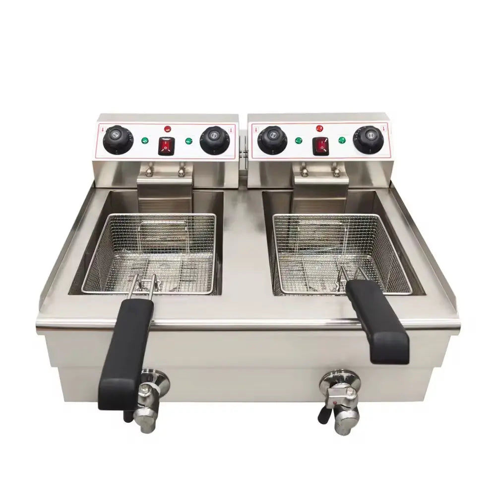 Професионална двойна фритюрница с канелки — 2 х 11L (22L), 6000W, Inox GB Vedex
