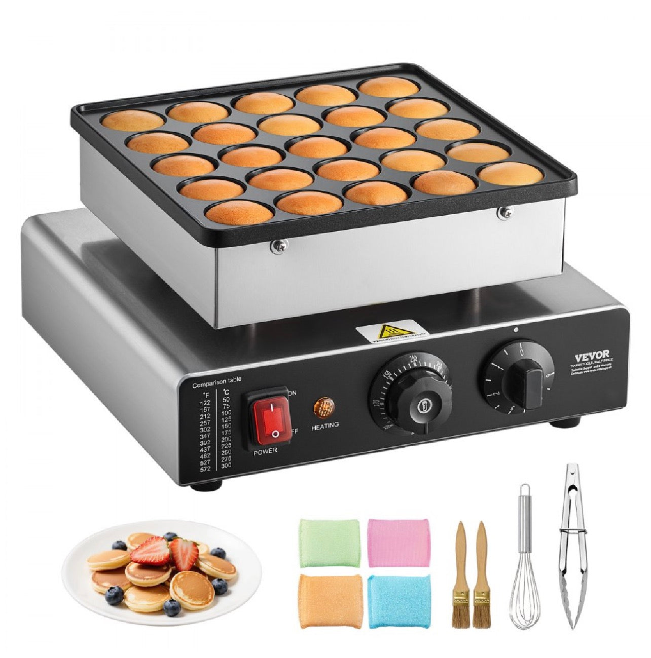 Търговска Машина за Мини Палачинки – 25 бр. Дораяки/Poffertjes, Диам. 43мм, 1500W GB Vedex