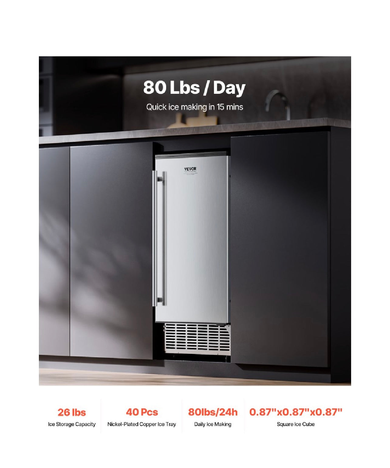 Машина за лед – 36 кг/ден, вградена под плот - GB Vedex