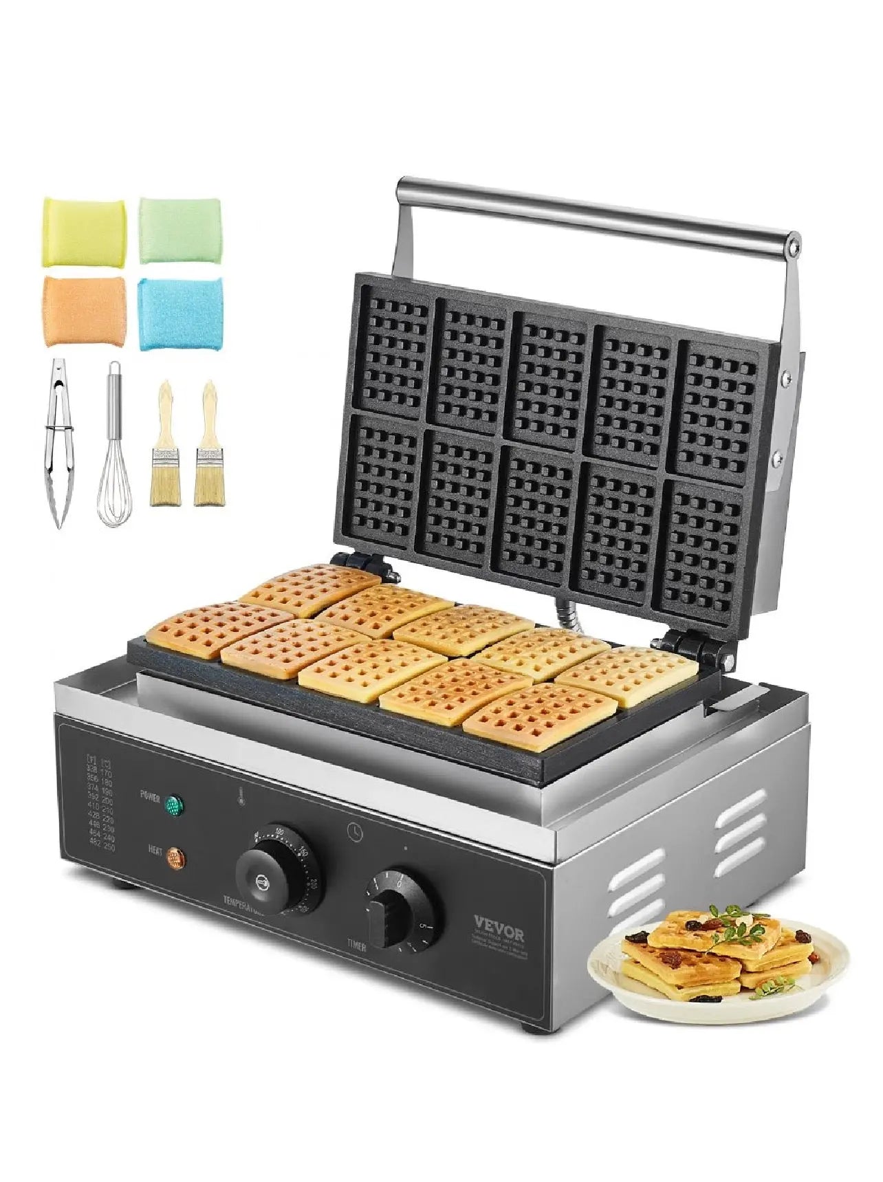 Търговска Машина за Белгийски Вафли – 10 бр. Правоъгълна, 1550W GB Vedex