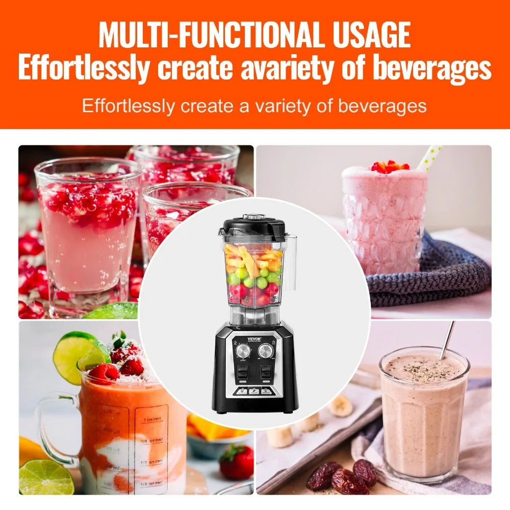 VEVOR Professional Blender, Commercial Countertop Blenders, 68 oz Jar Blender Combo, Stainless Steel 3 Functions Blender GB Vedex