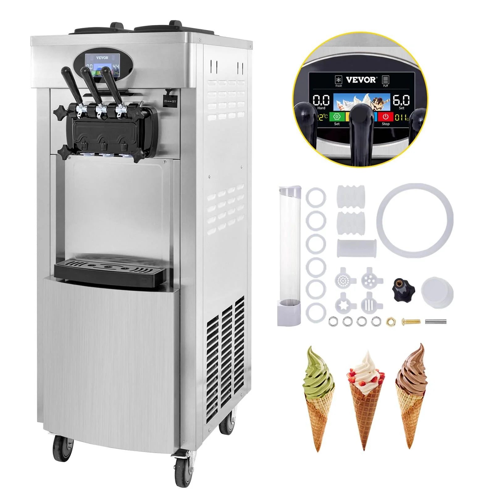 Търговска Машина за Мек Сладолед – 20-28 л/ч, 2450W, 3 Вкуса, Свободностояща - GB Vedex