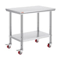 VEVOR Stainless Steel Work Table 36x24 Inch with 4 Wheels Commercial Food Prep Worktable with Casters Heavy Duty Work Table GB Vedex