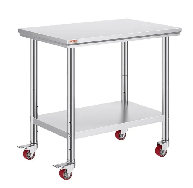 VEVOR Stainless Steel Work Table 36x24 Inch with 4 Wheels Commercial Food Prep Worktable with Casters Heavy Duty Work Table GB Vedex