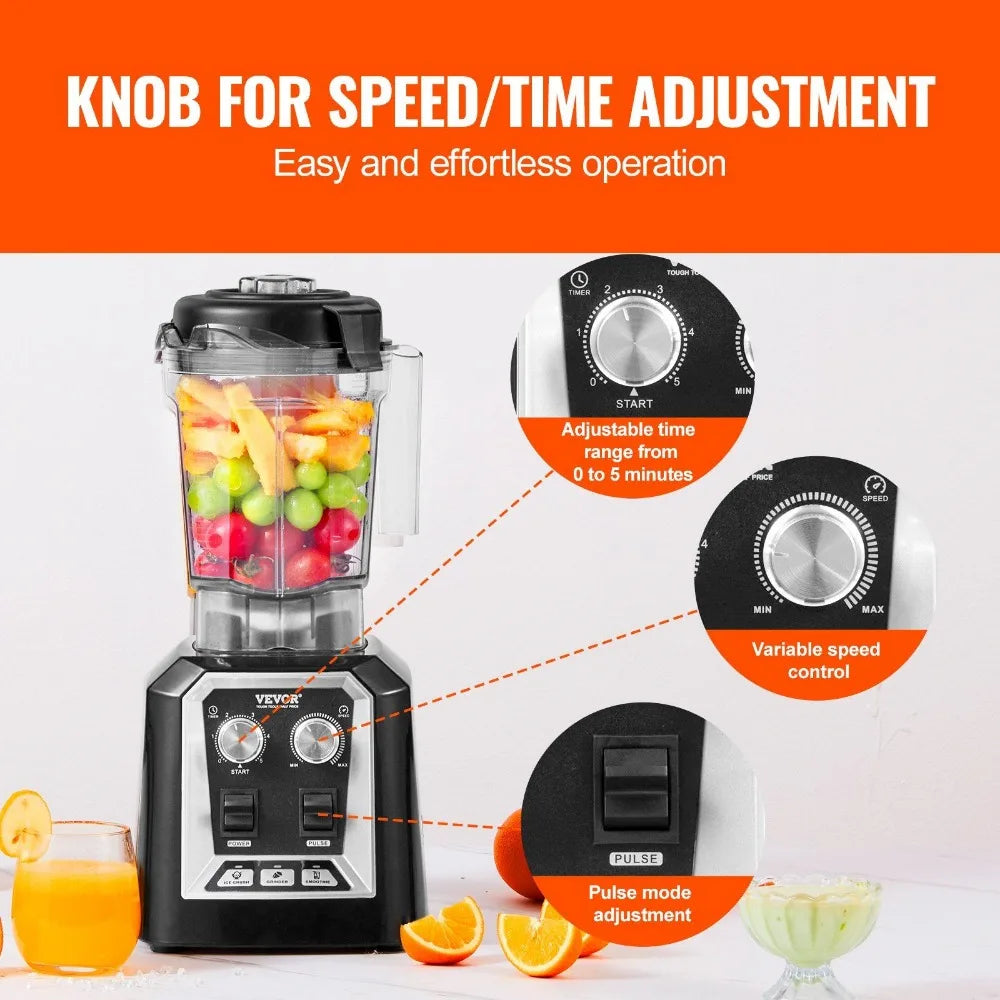 VEVOR Professional Blender, Commercial Countertop Blenders, 68 oz Jar Blender Combo, Stainless Steel 3 Functions Blender GB Vedex