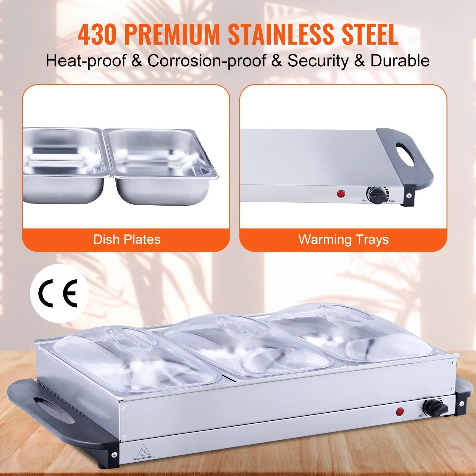 VEVOR Electric Buffet Server Food Warmer 25.6" X 15" Portable Stainless Steel Chafing Dish Set with Temp Control  Oven-Safe Pan GB Vedex