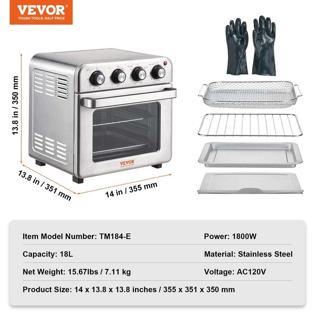 7-В-1 Конвекционна Фурна с Въздушен Фритюрник 18L, 1700W, Инокс - GB Vedex
