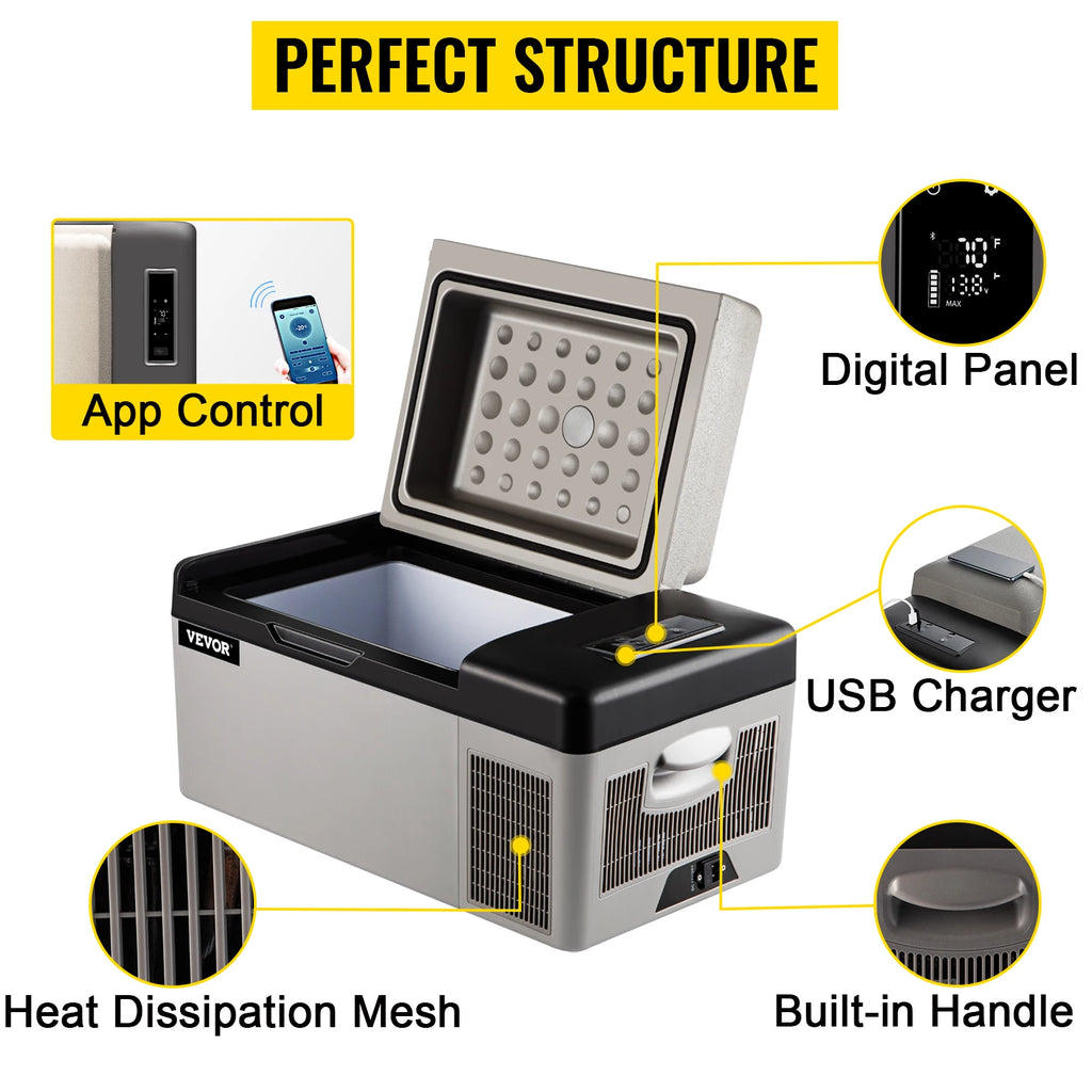 EU Warehouse VEVOR 20L Car Freezer Fridge, Portable Compressor Cooler with App Control for Camping, Travel, Outdoor & Home GB Vedex