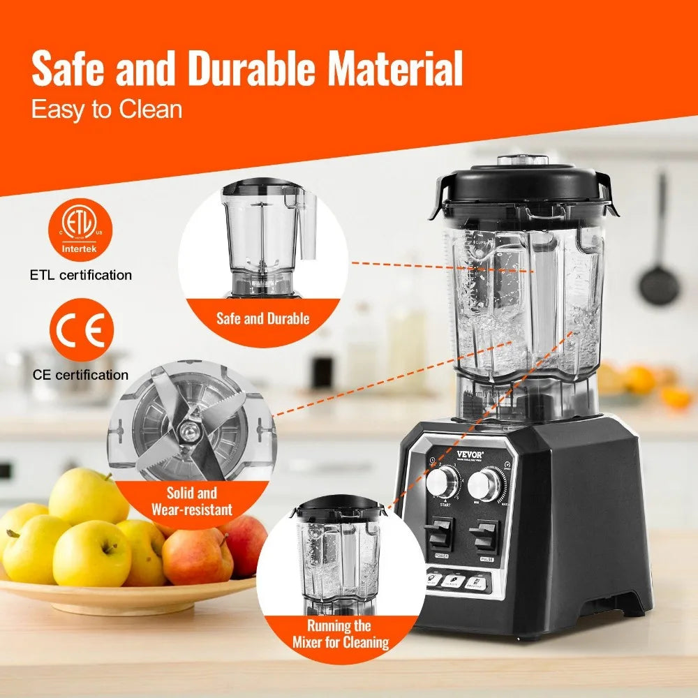 VEVOR Professional Blender, Commercial Countertop Blenders, 68 oz Jar Blender Combo, Stainless Steel 3 Functions Blender GB Vedex
