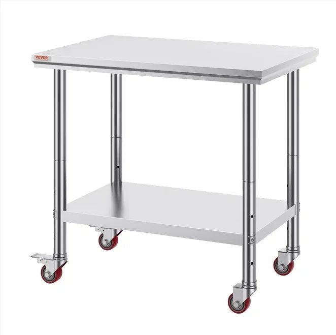 VEVOR Stainless Steel Work Table 36x24 Inch with 4 Wheels Commercial Food Prep Worktable with Casters Heavy Duty Work Table GB Vedex