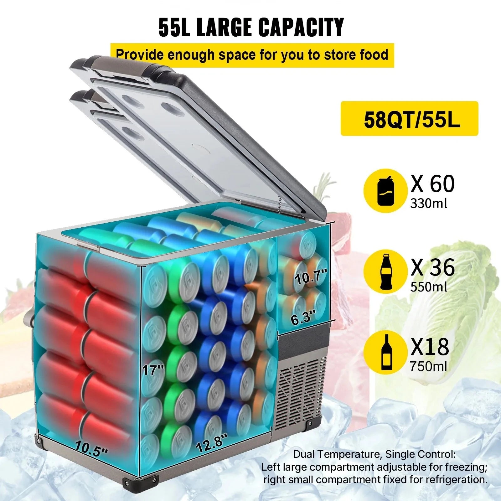 EU Warehouse VEVOR Car Refrigerator 55L Compressor Portable Small Refrigerator Car Refrigerator Freezer Vehicle Car GB Vedex