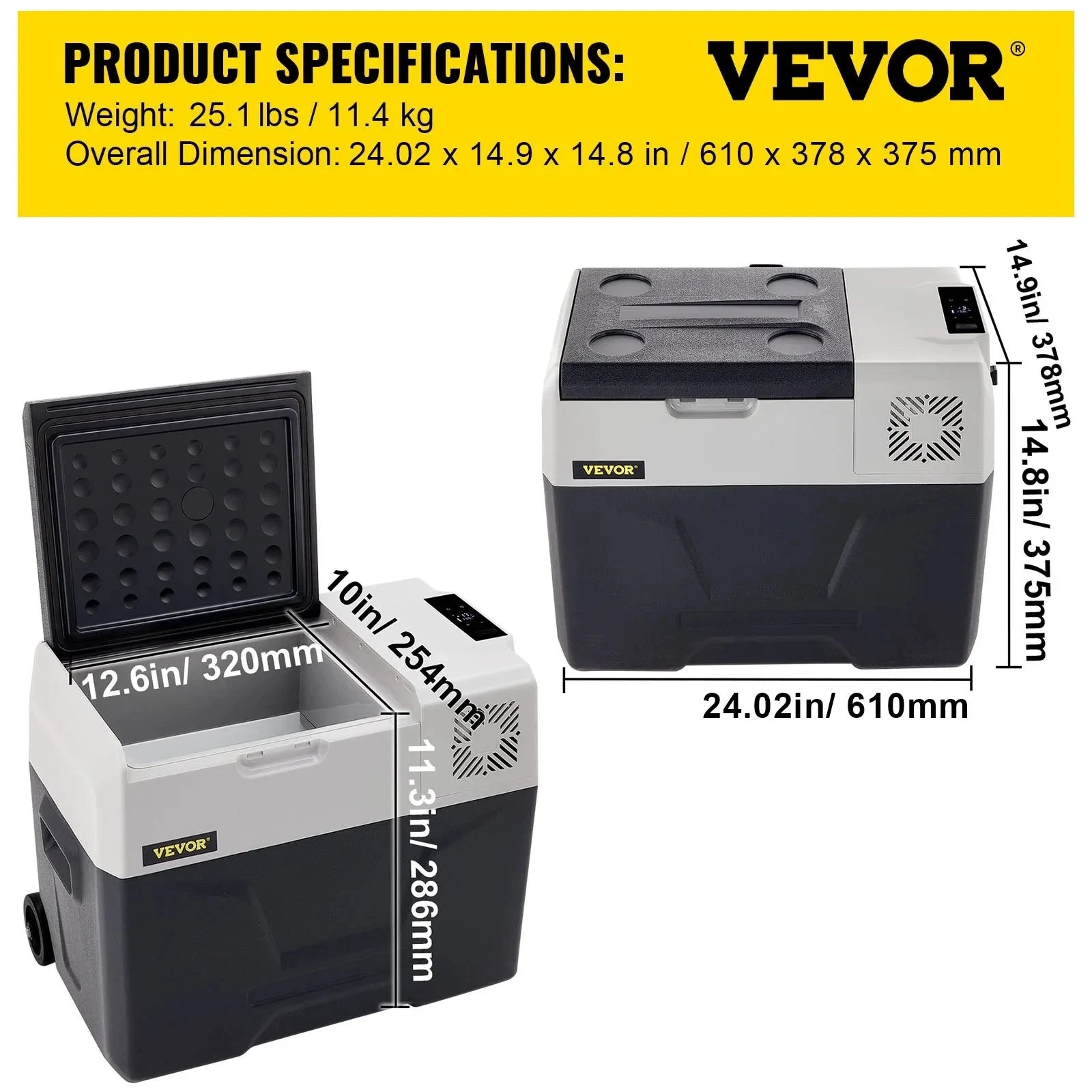 EU Warehouse Ready Stock 30L VEVOR Car Refrigerator Single Zone Portable Freezer with Wheels and Handle GB Vedex