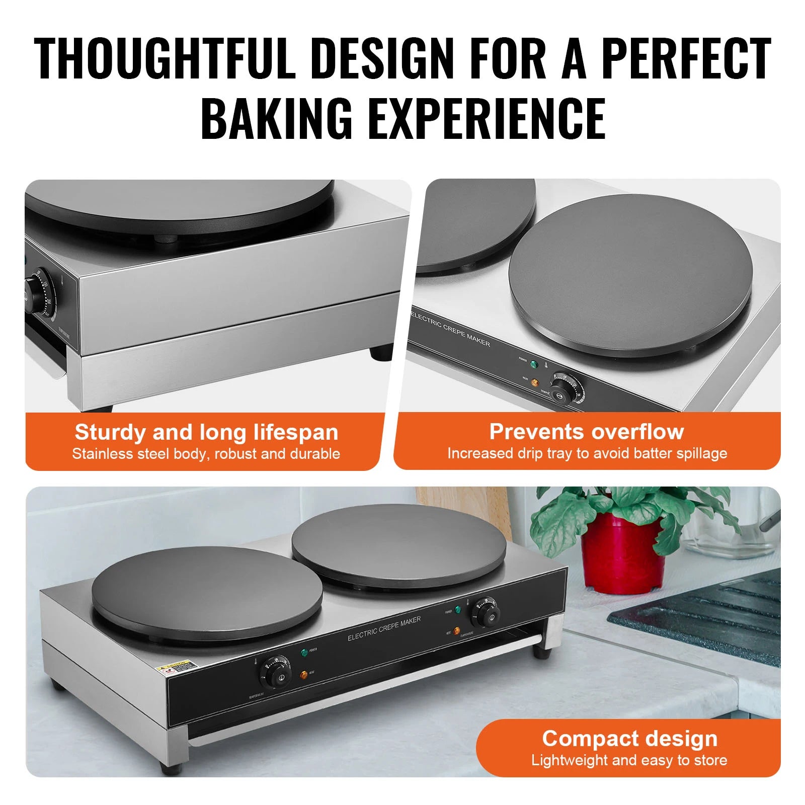 SucceBuy 16inch Electric Crepe Maker Double Head Commercial Crepe Machine 3400W Flat Plate Crepe Griddle Nonstick Pancake Stove GB Vedex
