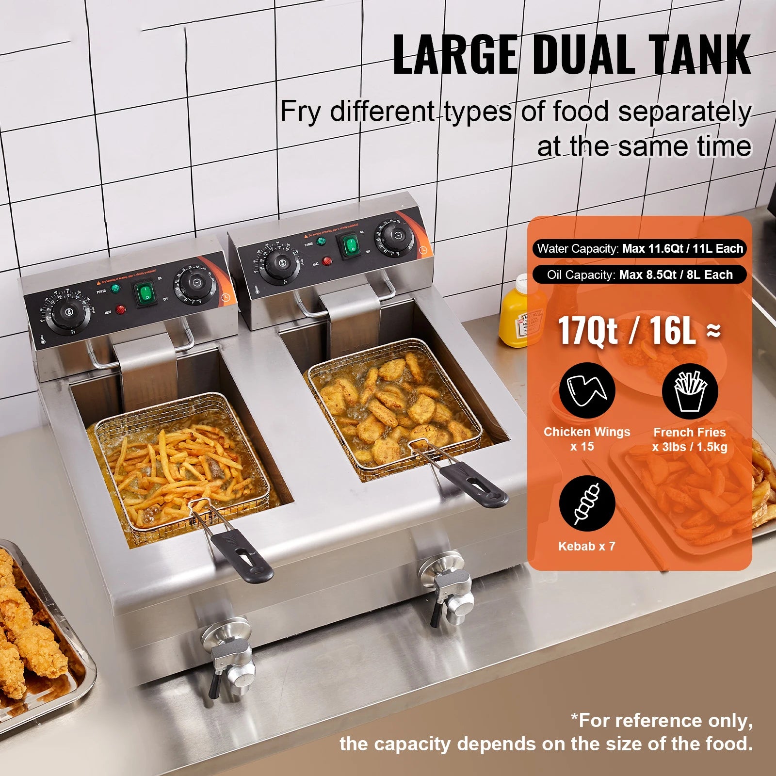12L Electric Deep Fryer w/Dual Removable Tanks Commercial Countertop  Fryer for Chicken French Fries Frying Chips - GB Vedex