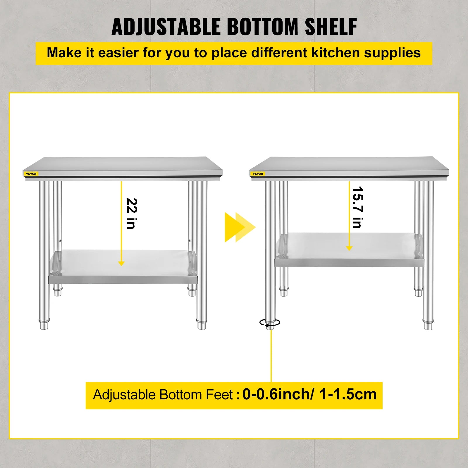 VEVOR Kitchen Work Bench Commercial Catering Table Worktable with Undershelf Stainless Steel 330LBS 286LBS for Restaurant Garage GB Vedex