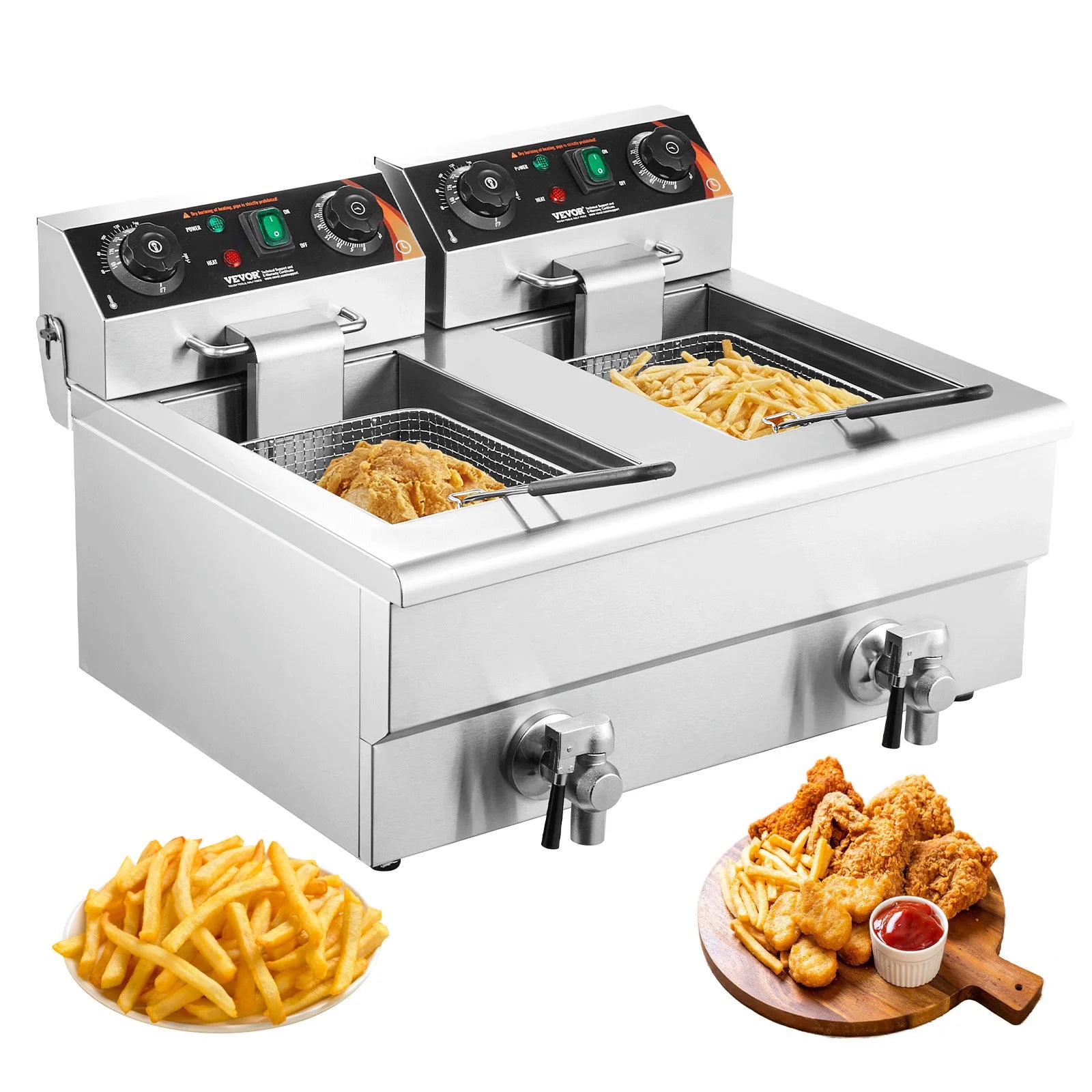 12L Electric Deep Fryer w/Dual Removable Tanks Commercial Countertop  Fryer for Chicken French Fries Frying Chips - GB Vedex