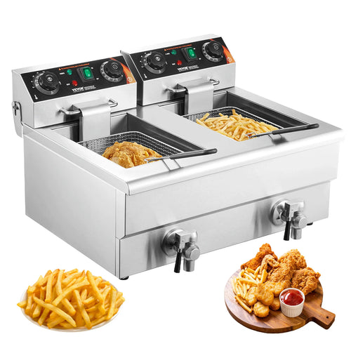 12L Electric Deep Fryer w/Dual Removable Tanks Commercial Countertop  Fryer for Chicken French Fries Frying Chips - GB Vedex