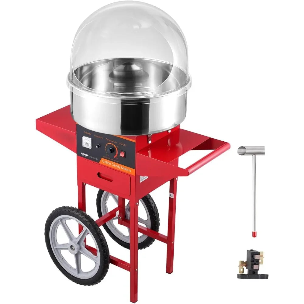VEVOR Electric Cotton Candy Machine Cart with Cover, Commercial Floss Maker w/Stainless Steel Bowl, Sugar Scoop and Drawer, Perf - GB Vedex