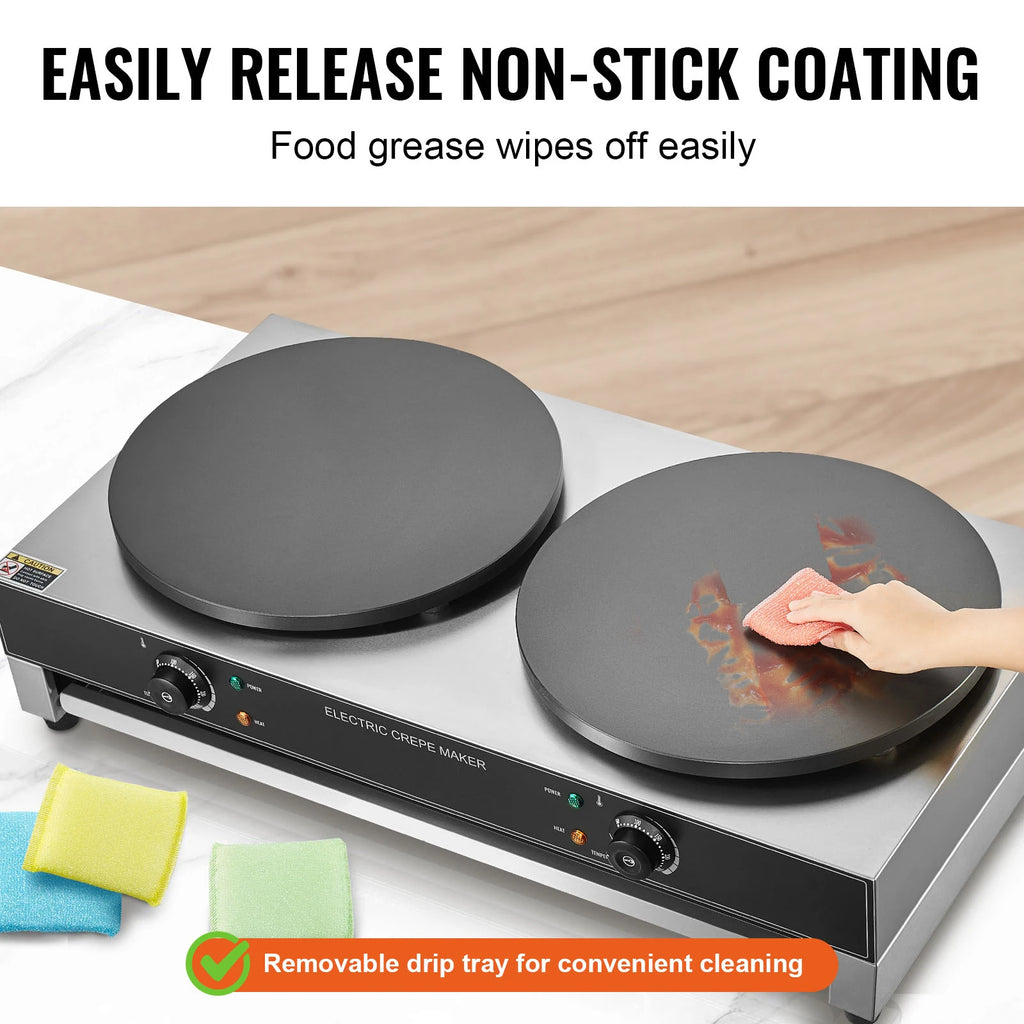 SucceBuy 16inch Electric Crepe Maker Double Head Commercial Crepe Machine 3400W Flat Plate Crepe Griddle Nonstick Pancake Stove GB Vedex