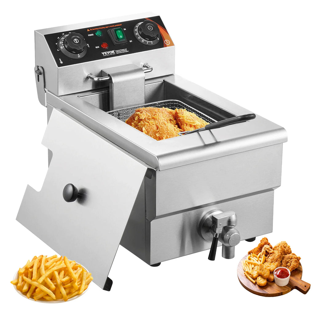 SucceBuy Commercial Deep Fryer Electric Countertop Fryer with Basket Stainless Steel Single Oil Fryer with Time & Temp Control - GB Vedex