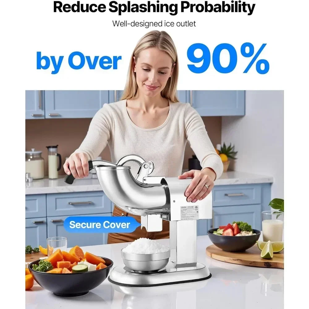High-Capacity VEVOR Electric Ice Crusher, 440 lbs/Hour Stainless Steel Snow Cone Maker with Four Blades and Included Bowl - GB Vedex