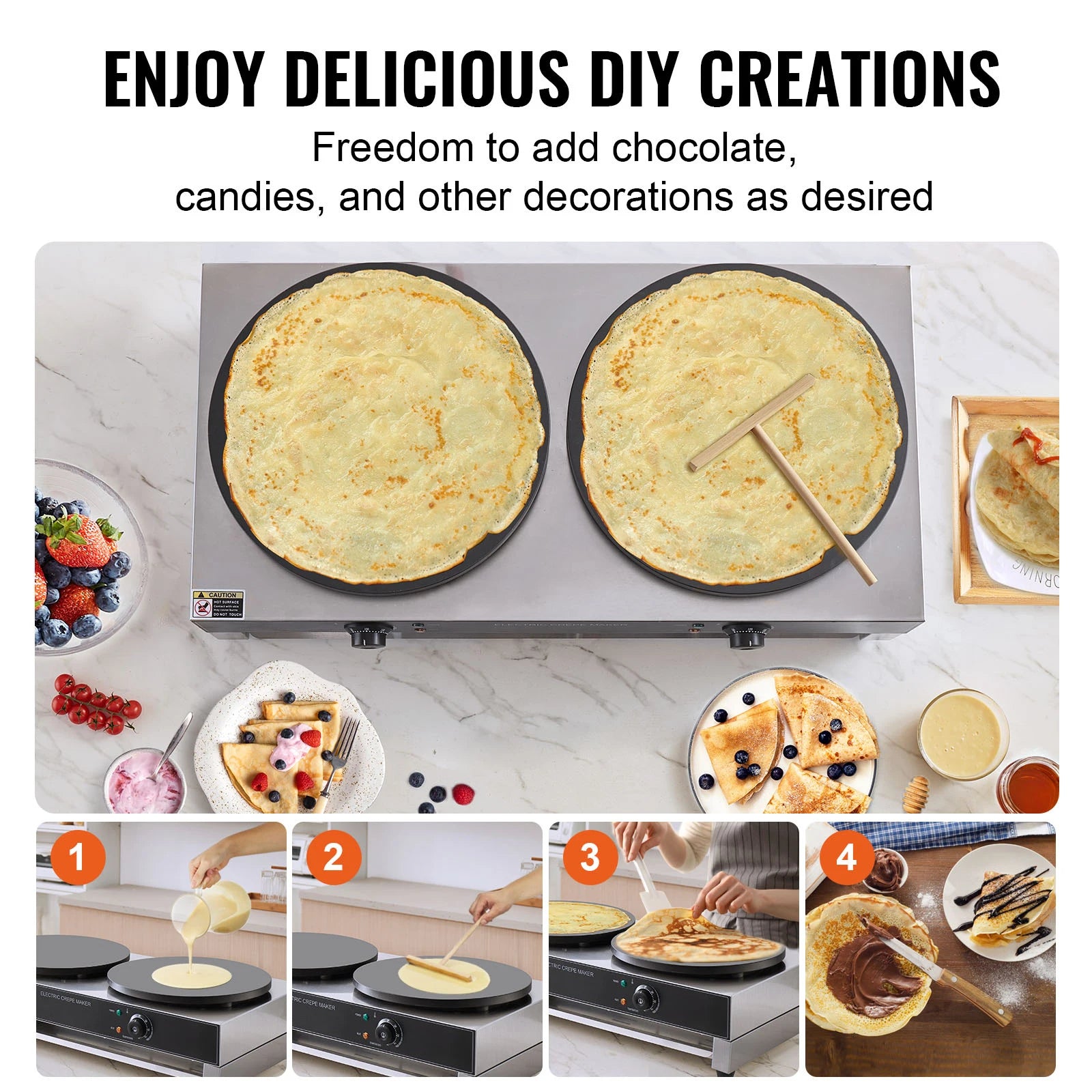 SucceBuy 16inch Electric Crepe Maker Double Head Commercial Crepe Machine 3400W Flat Plate Crepe Griddle Nonstick Pancake Stove GB Vedex