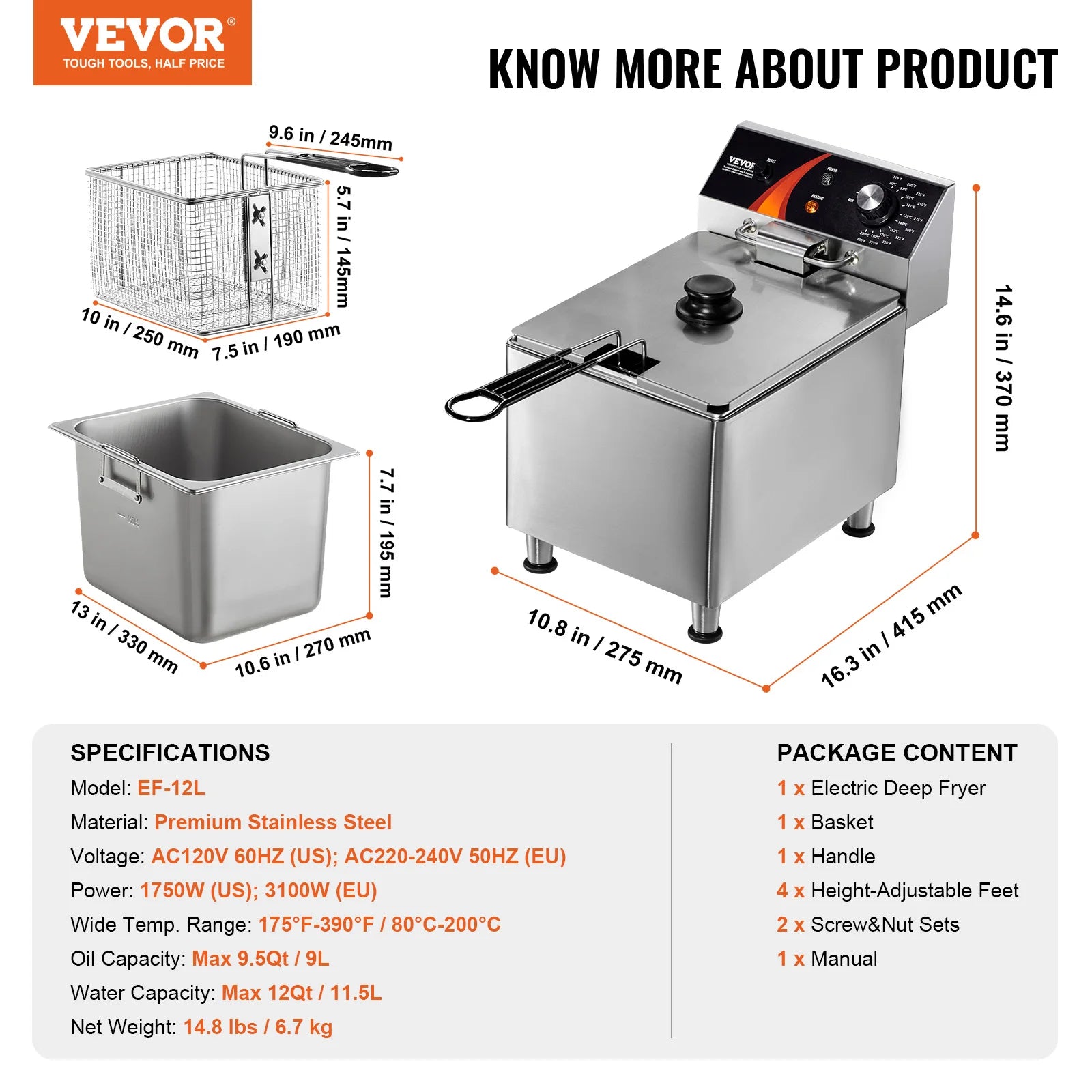 SucceBuy Commercial Deep Fryer Electric Countertop Fryer with Basket Stainless Steel Single Oil Fryer with Time & Temp Control - GB Vedex