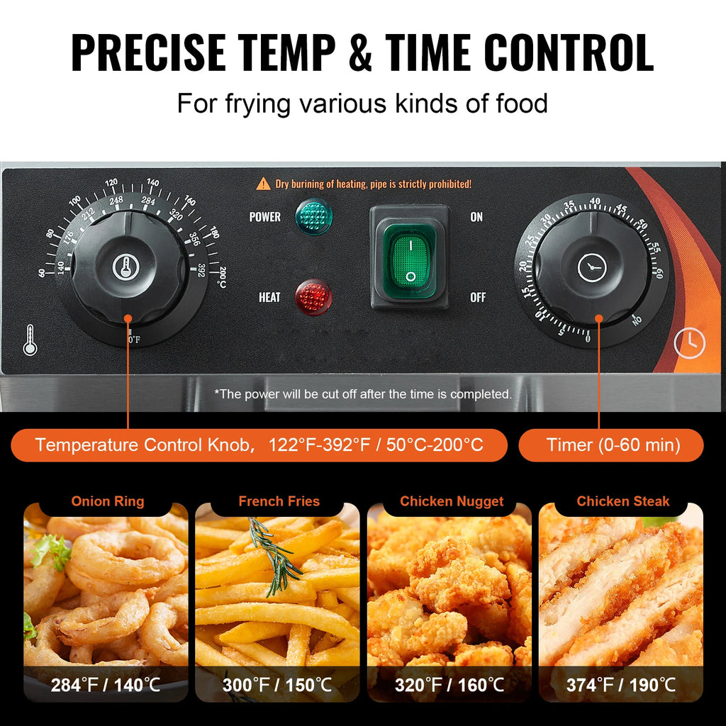 12L Electric Deep Fryer w/Dual Removable Tanks Commercial Countertop  Fryer for Chicken French Fries Frying Chips - GB Vedex