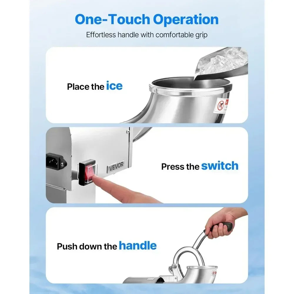 High-Capacity VEVOR Electric Ice Crusher, 440 lbs/Hour Stainless Steel Snow Cone Maker with Four Blades and Included Bowl - GB Vedex