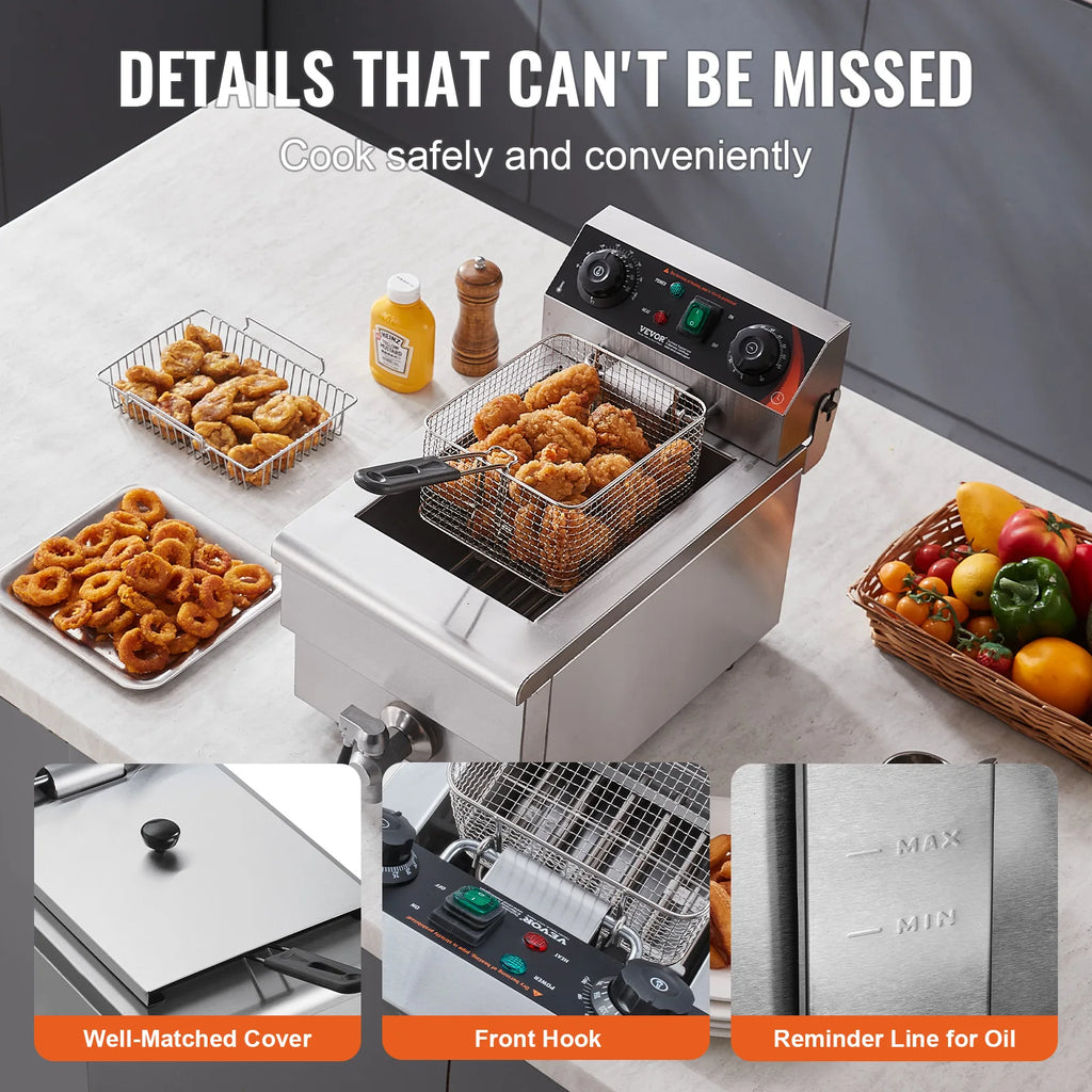 SucceBuy Commercial Deep Fryer Electric Countertop Fryer with Basket Stainless Steel Single Oil Fryer with Time & Temp Control - GB Vedex