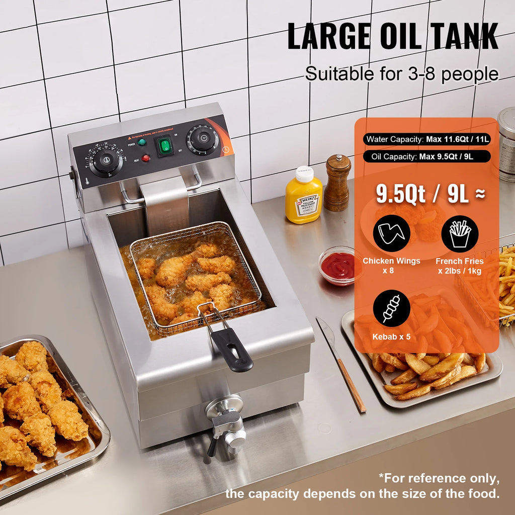 SucceBuy Commercial Deep Fryer Electric Countertop Fryer with Basket Stainless Steel Single Oil Fryer with Time & Temp Control - GB Vedex