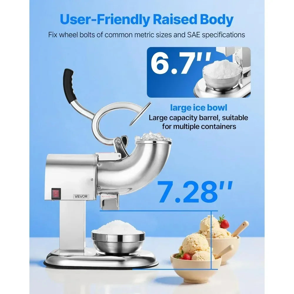 High-Capacity VEVOR Electric Ice Crusher, 440 lbs/Hour Stainless Steel Snow Cone Maker with Four Blades and Included Bowl - GB Vedex
