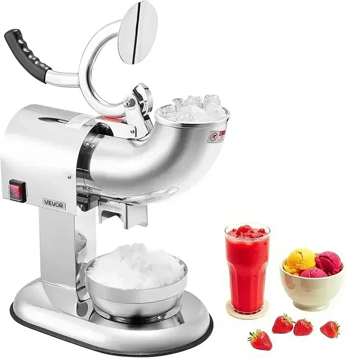 High-Capacity VEVOR Electric Ice Crusher, 440 lbs/Hour Stainless Steel Snow Cone Maker with Four Blades and Included Bowl - GB Vedex