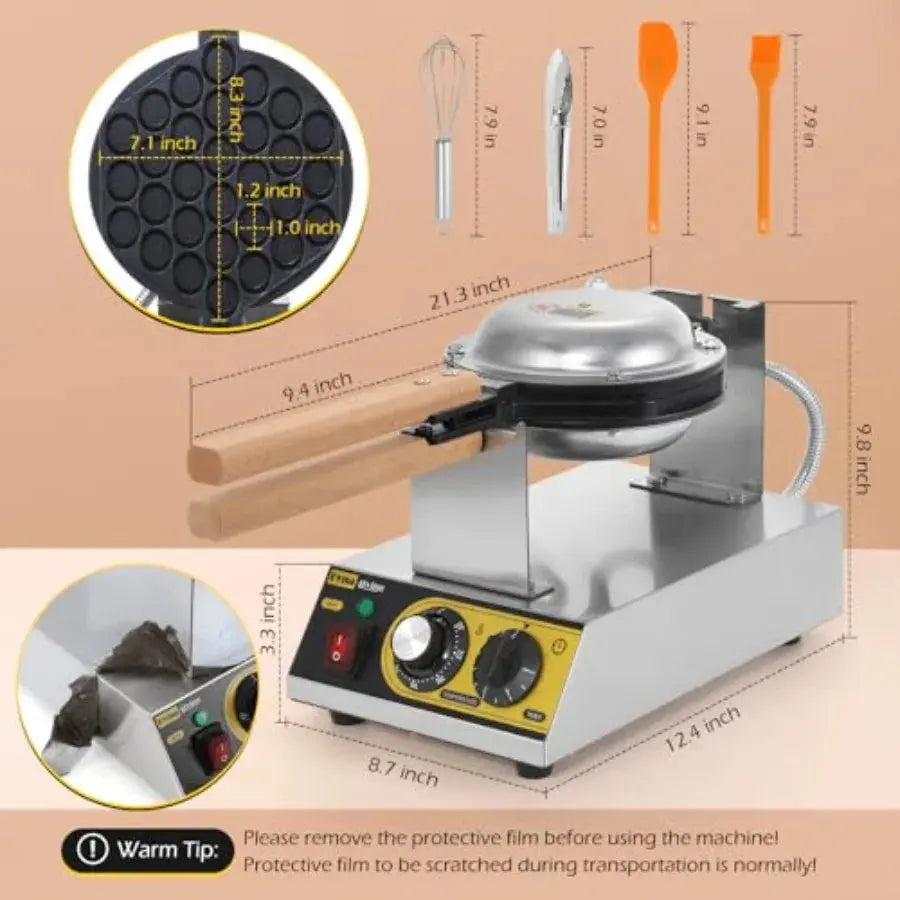 Професионален уред за мехурчести гофрети (Bubble Waffle) 1400W — MDNG GB Vedex